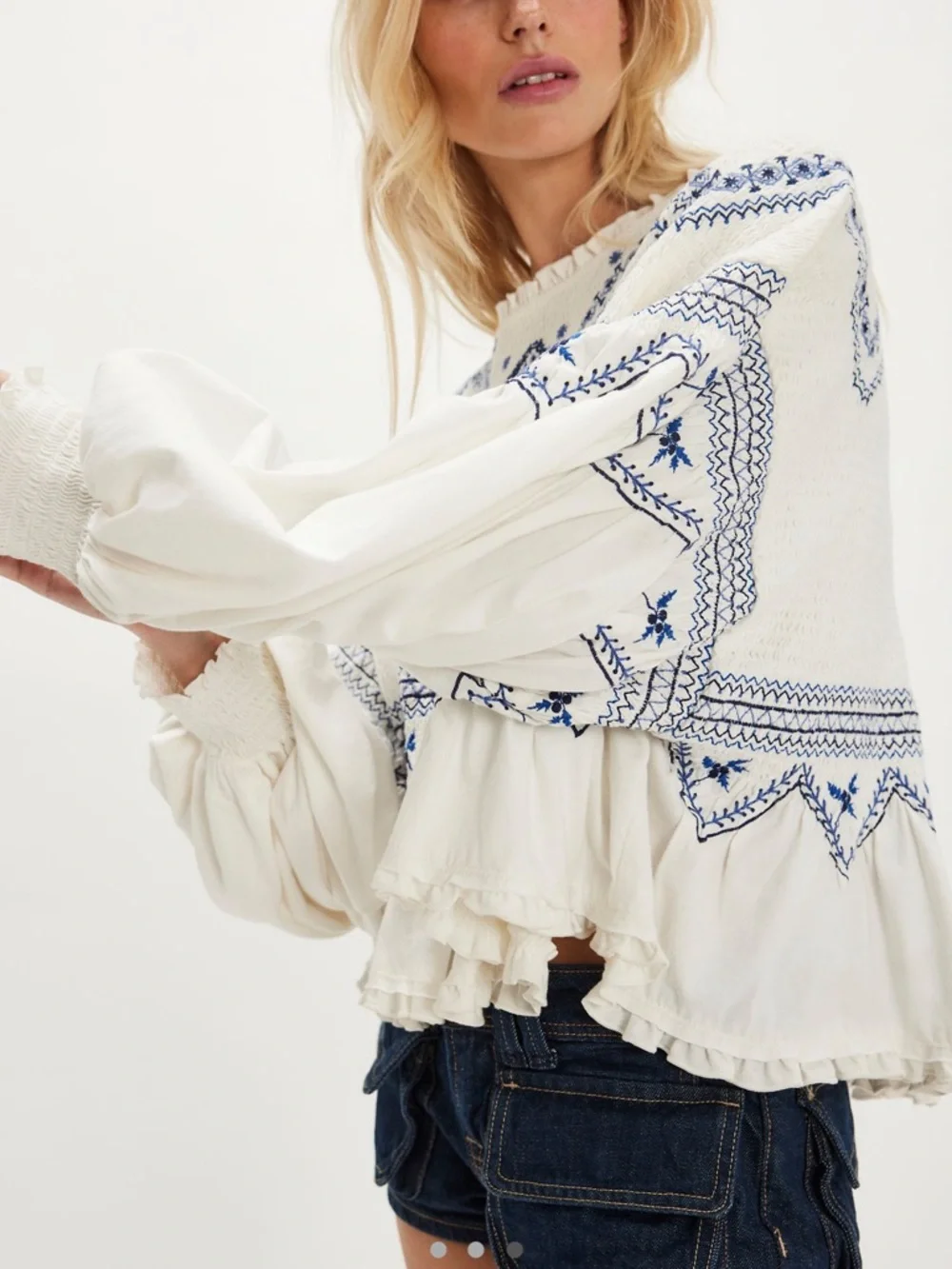 Free People Holly Embroidered 100% Cotton Top (Medium) - Picture 3 of 8